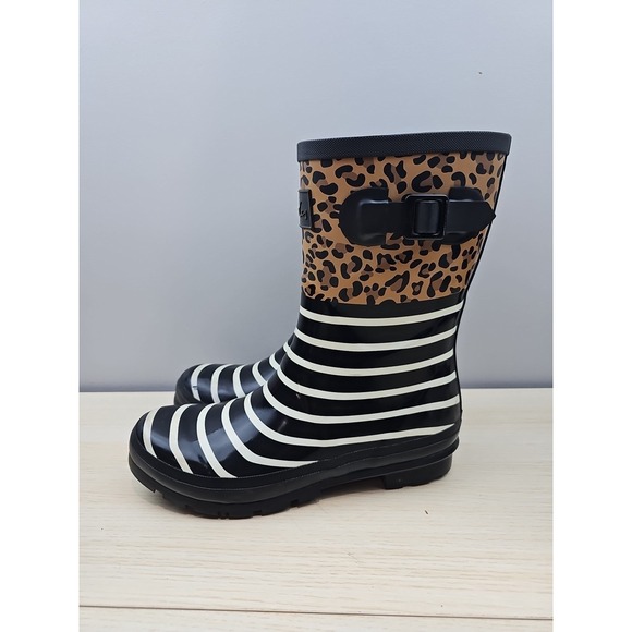 Joules Molly Welly Leopard Print Tan Rain Boots Women's 11 Mid High V02660 - Picture 3 of 9